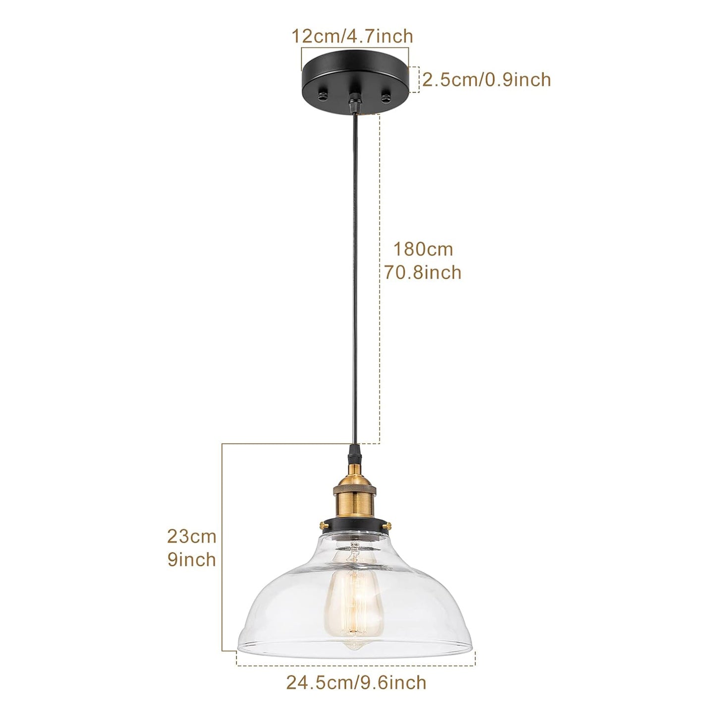 Marseille Modern Glass Pendant Hanging Light Fixture, Black, GH02