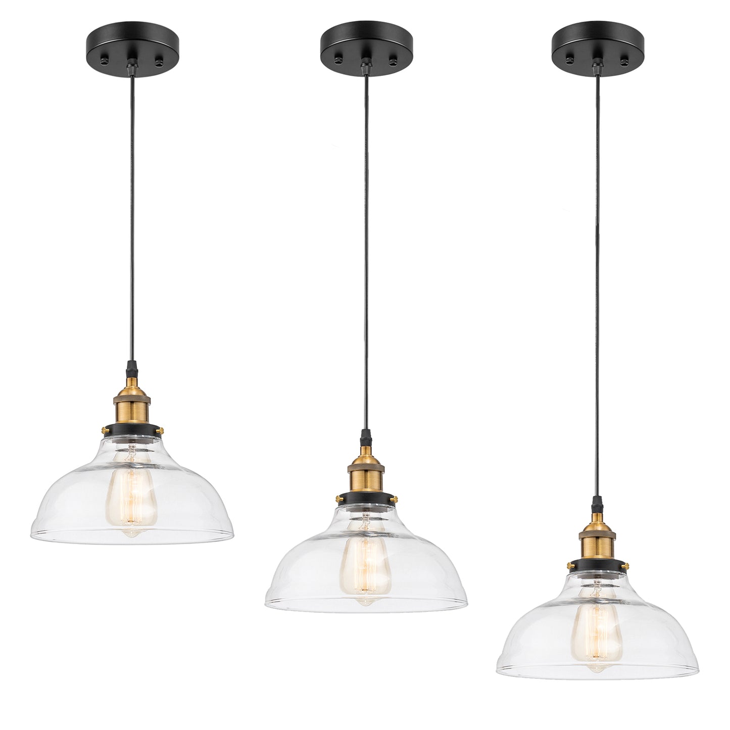 Marseille Modern Glass Pendant Hanging Light Fixture, Black, GH02