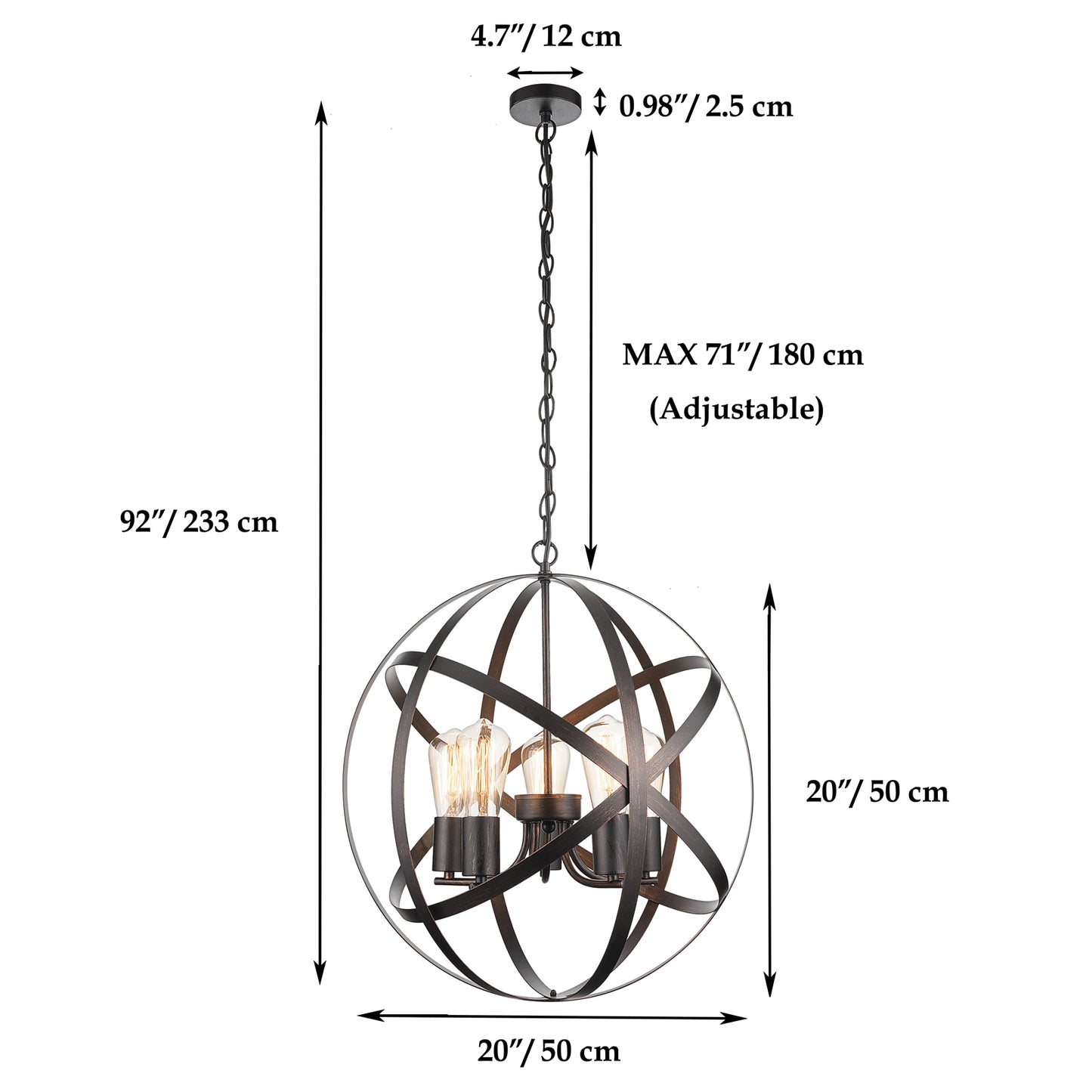 Armetta Industrial Globe Chandelier Hanging Light Fixture, GH509