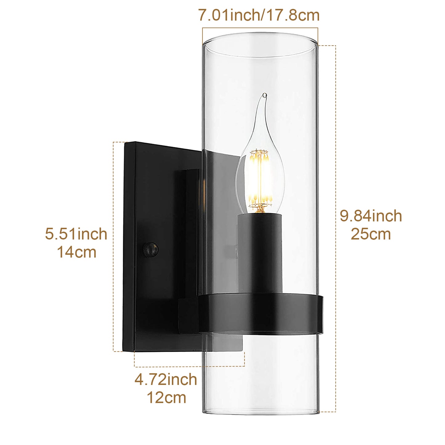 Mille Clear Glass Sconce Light, Black Modern Wall Lamp, GW10