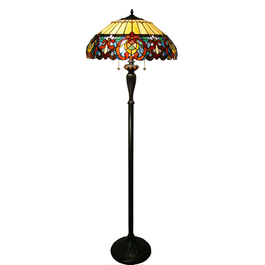 Delphinium Victorian Style Floor Lamp, Floral Tiffany-Style Stained Glass JF2082