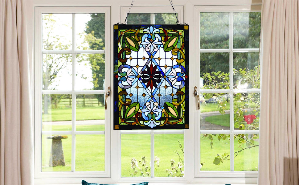 Petunia Stained Glass Hanging Window Panel, JP92