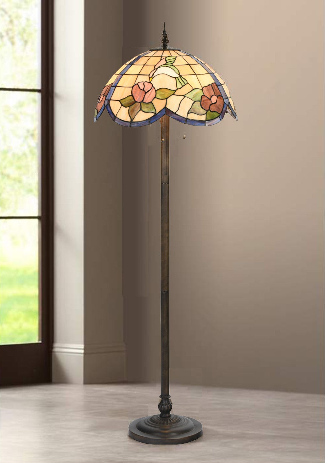 Feeding Hummingbird Tiffany Style 63" Floor Lamp, KF2009