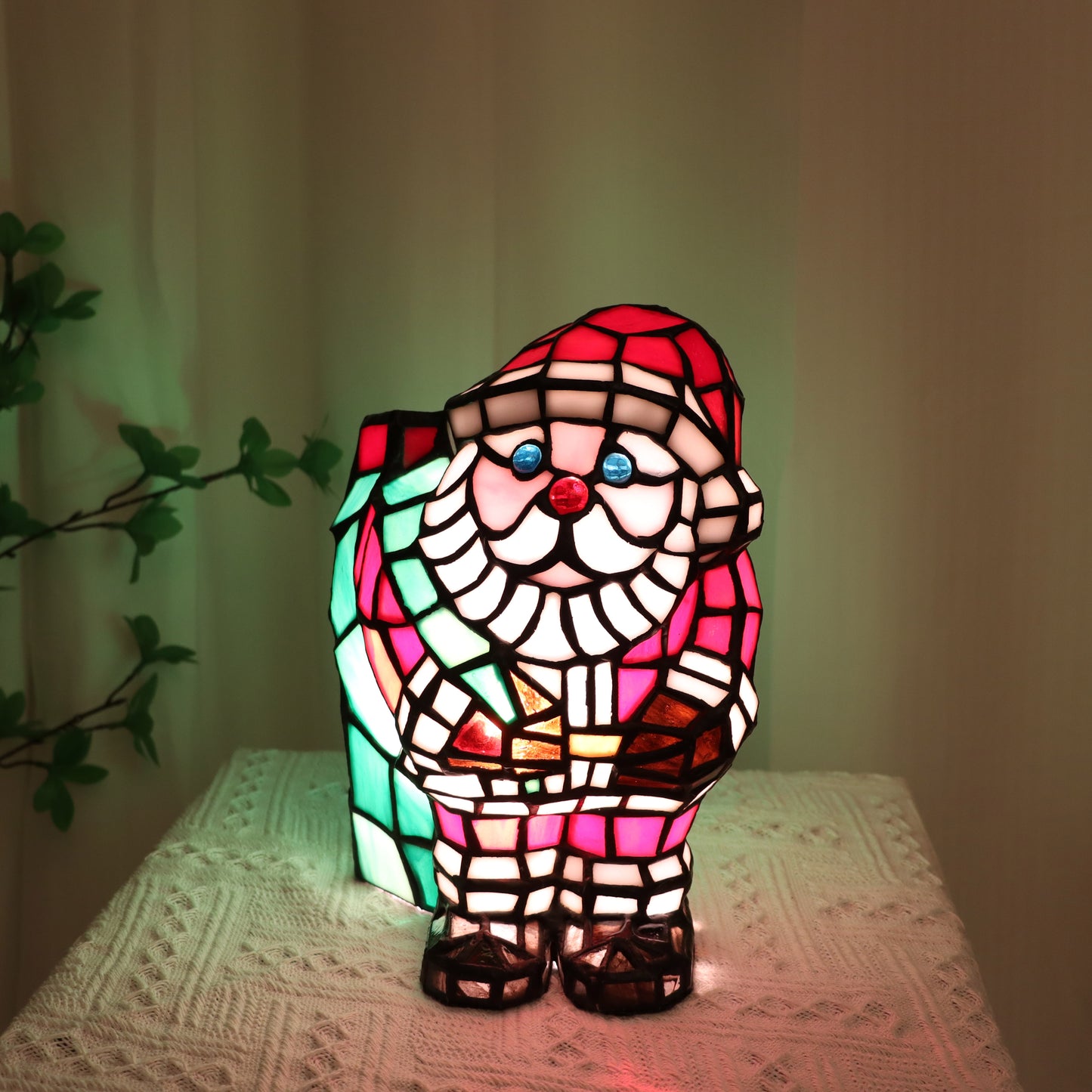 Christmas Santa Claus Tiffany Style Stained Glass Night Lamp, KG901