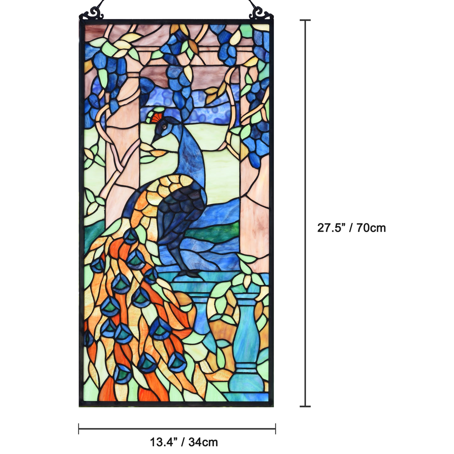 Peacock Tiffany Style Stained Glass Window Panel, KP315