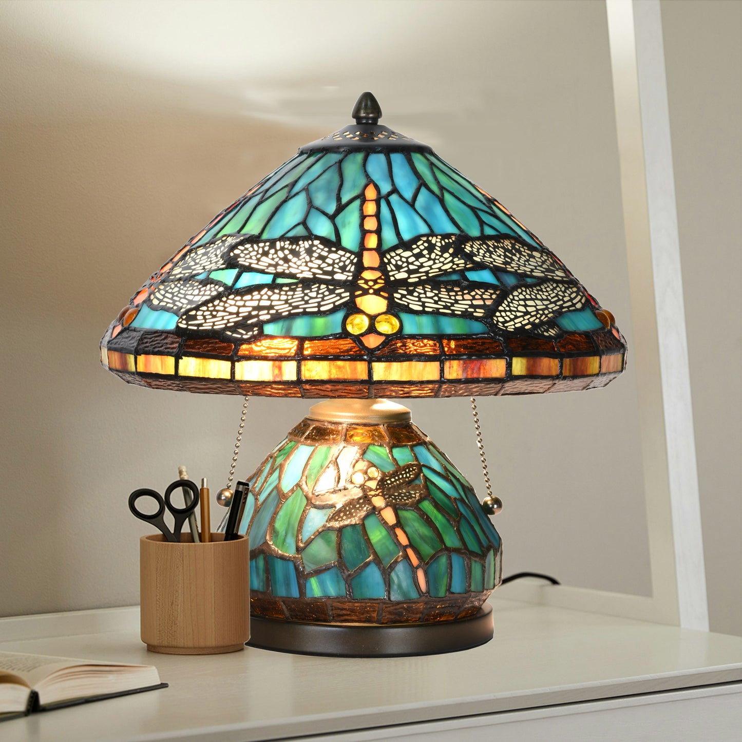 Dragonfly Table Lamp, Stained Glass, 12 x 13" - KT1258