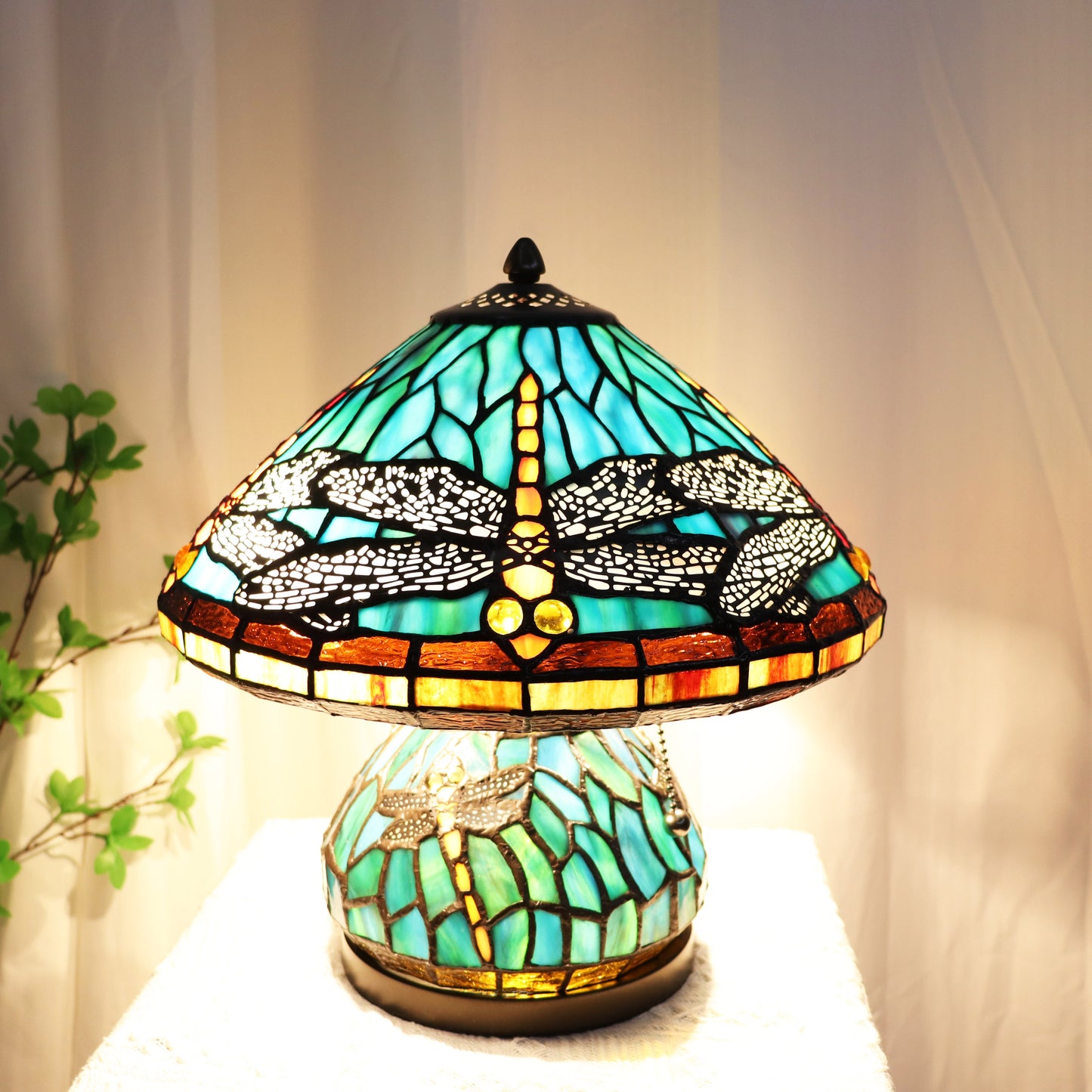 Dragonfly Table Lamp, Stained Glass, 12 x 13" - KT1258