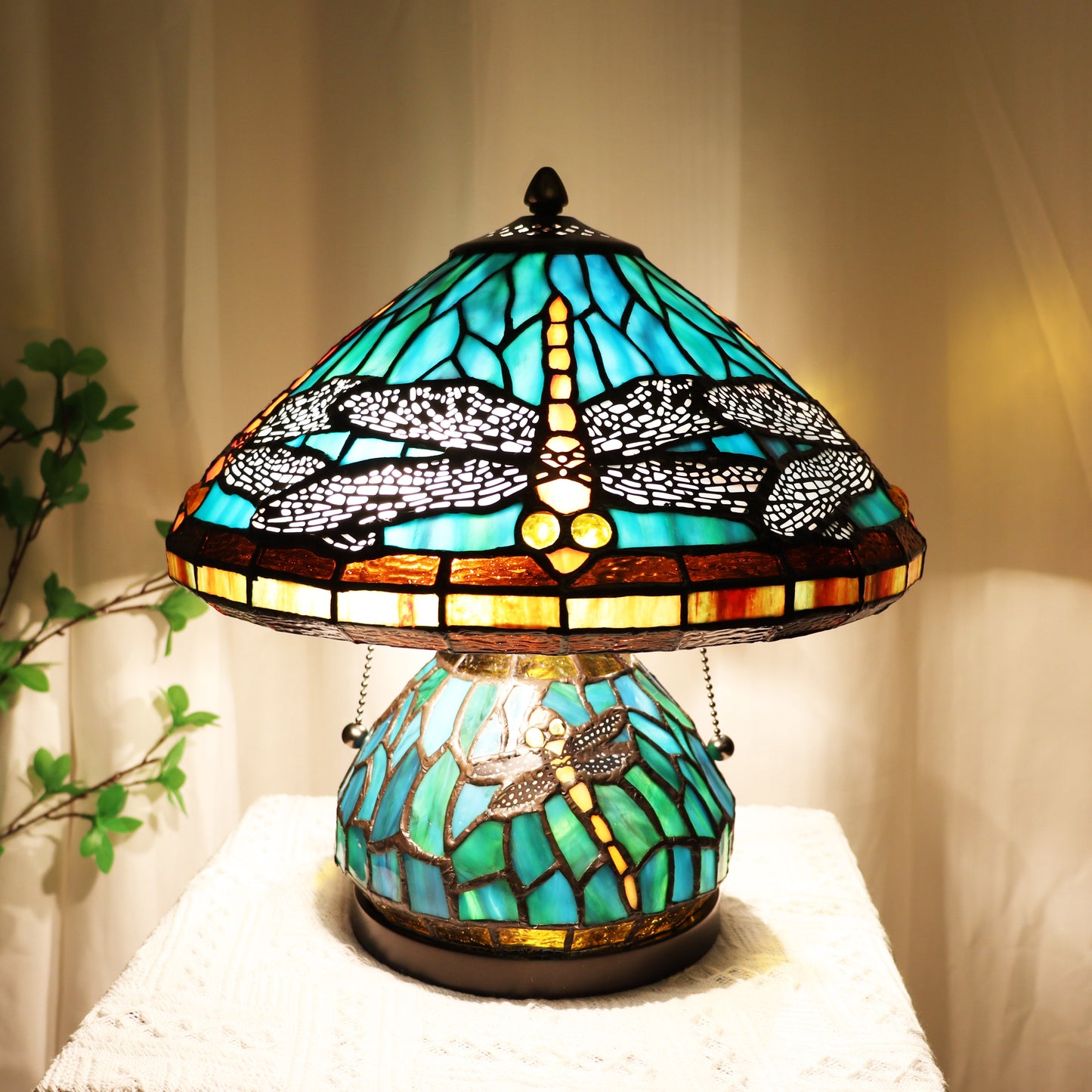 Dragonfly Table Lamp, Stained Glass, 12 x 13" - KT1258