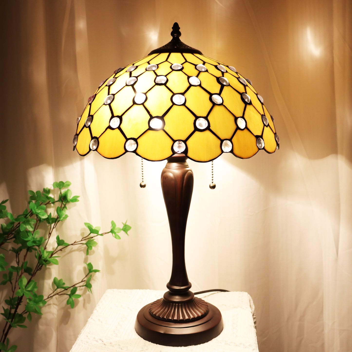 FINE Art Living Stained Glass Table Lamp, Yellow KT1411