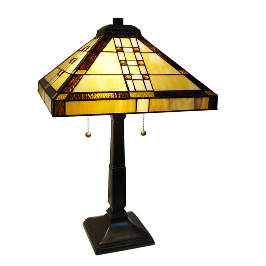 Flavia Mission Stained Glass Table Lamp, Tiffany Style, Gold, M1475
