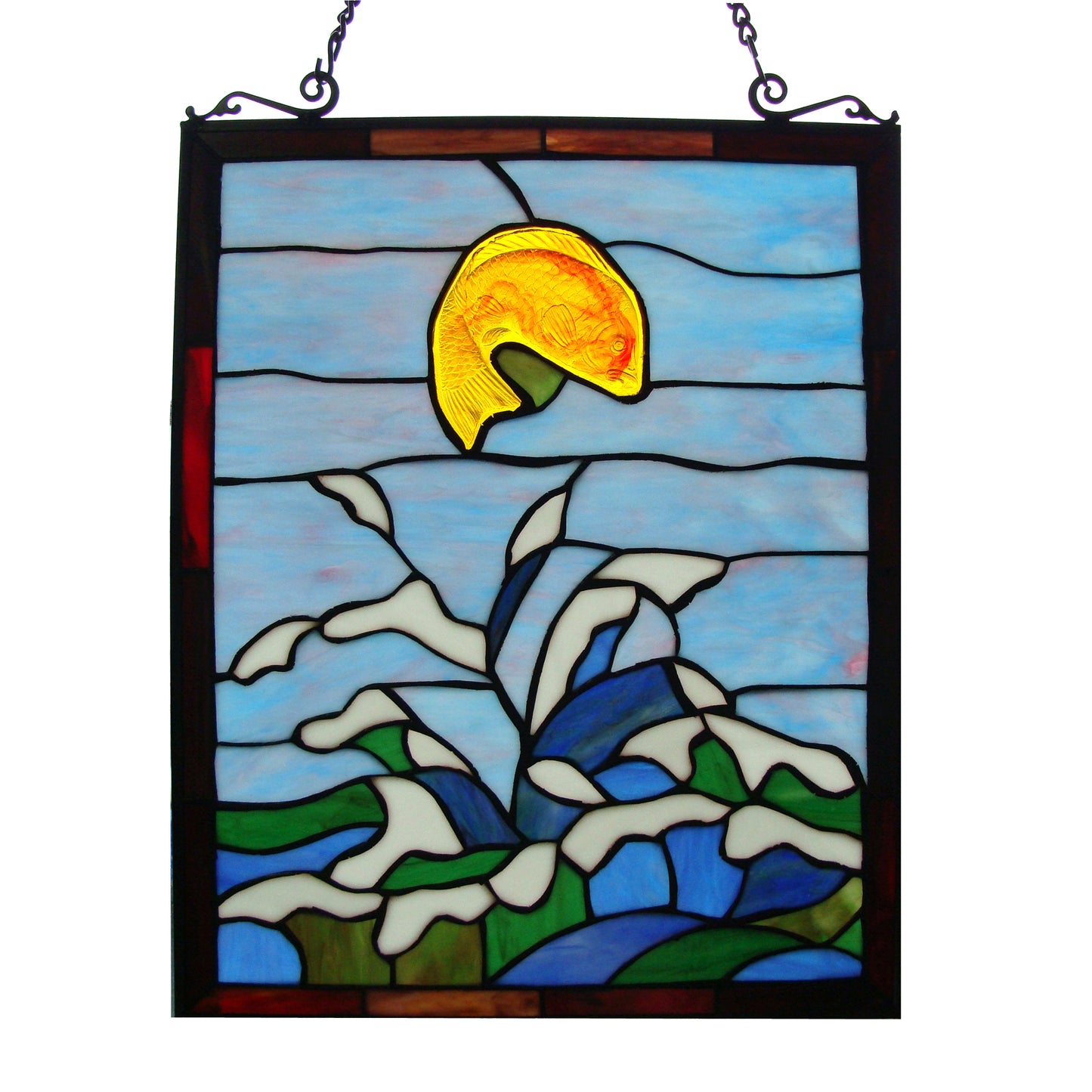 Jumping Angelfish Tiffany Style Hanging Window Panel, P106