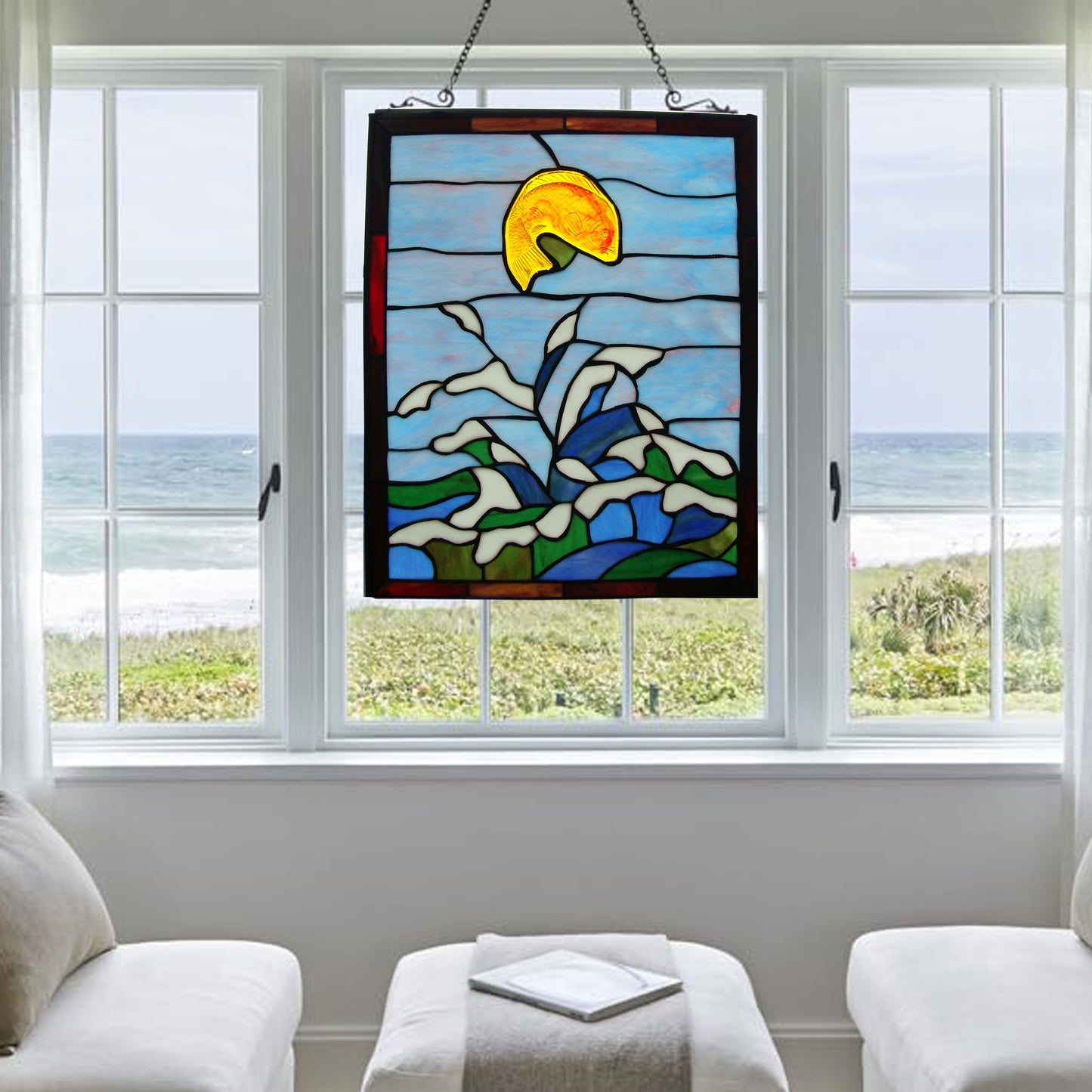 Jumping Angelfish Tiffany Style Hanging Window Panel, P106