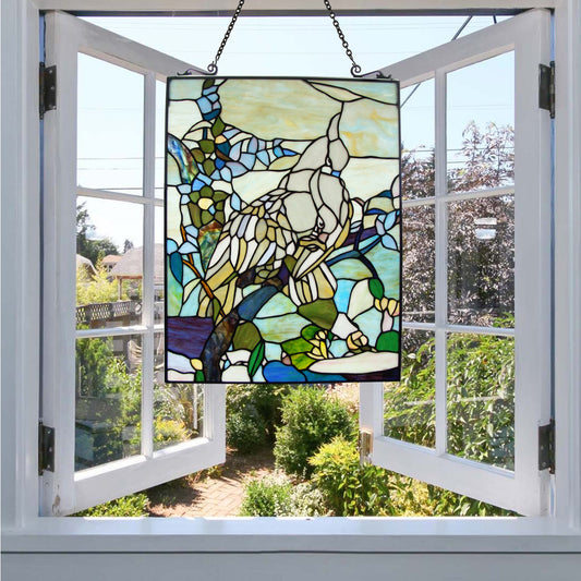 Blue Jay Tiffany-Style Hanging Window Panel, P90