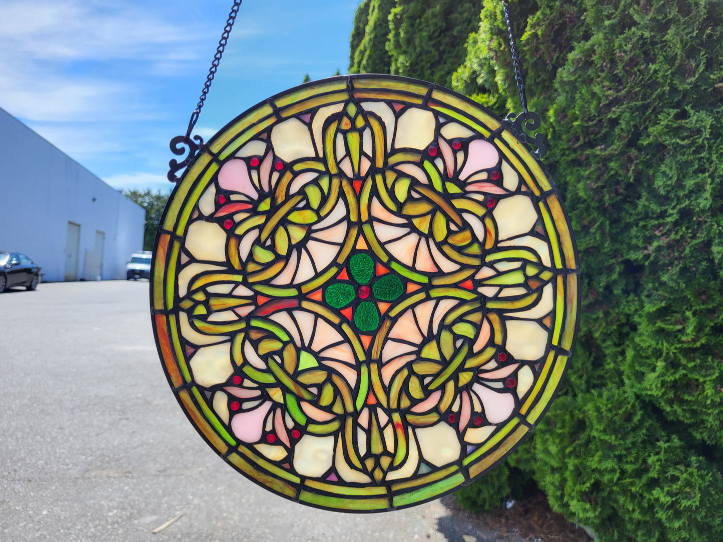 Tree of Life Tiffany Style Stained Glass Window Panel 12" Diameter, KP122