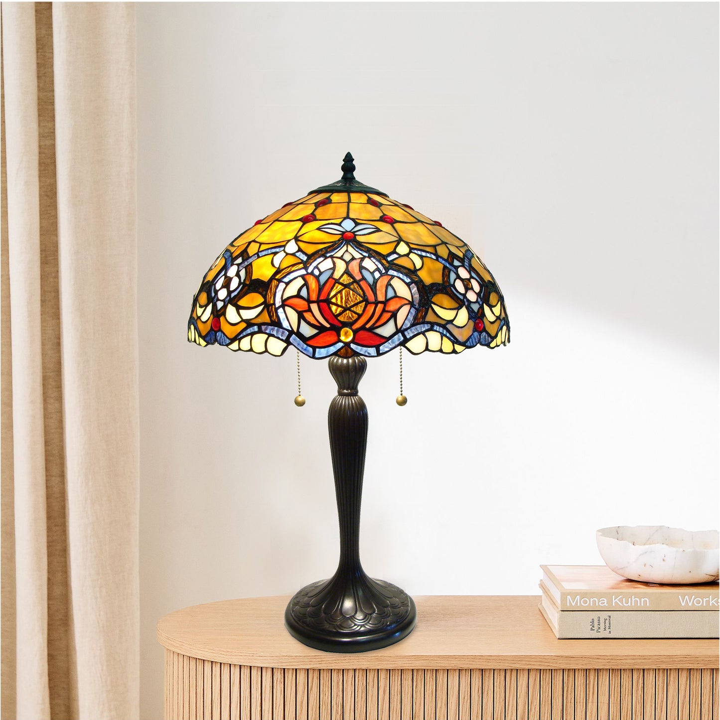 Petunia Stained Glass Tiffany Style Table Lamp, T1642