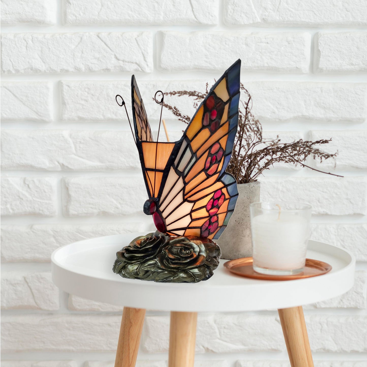 Butterfly Tiffany Style Stained Glass Bedside Table Lamp, TB03