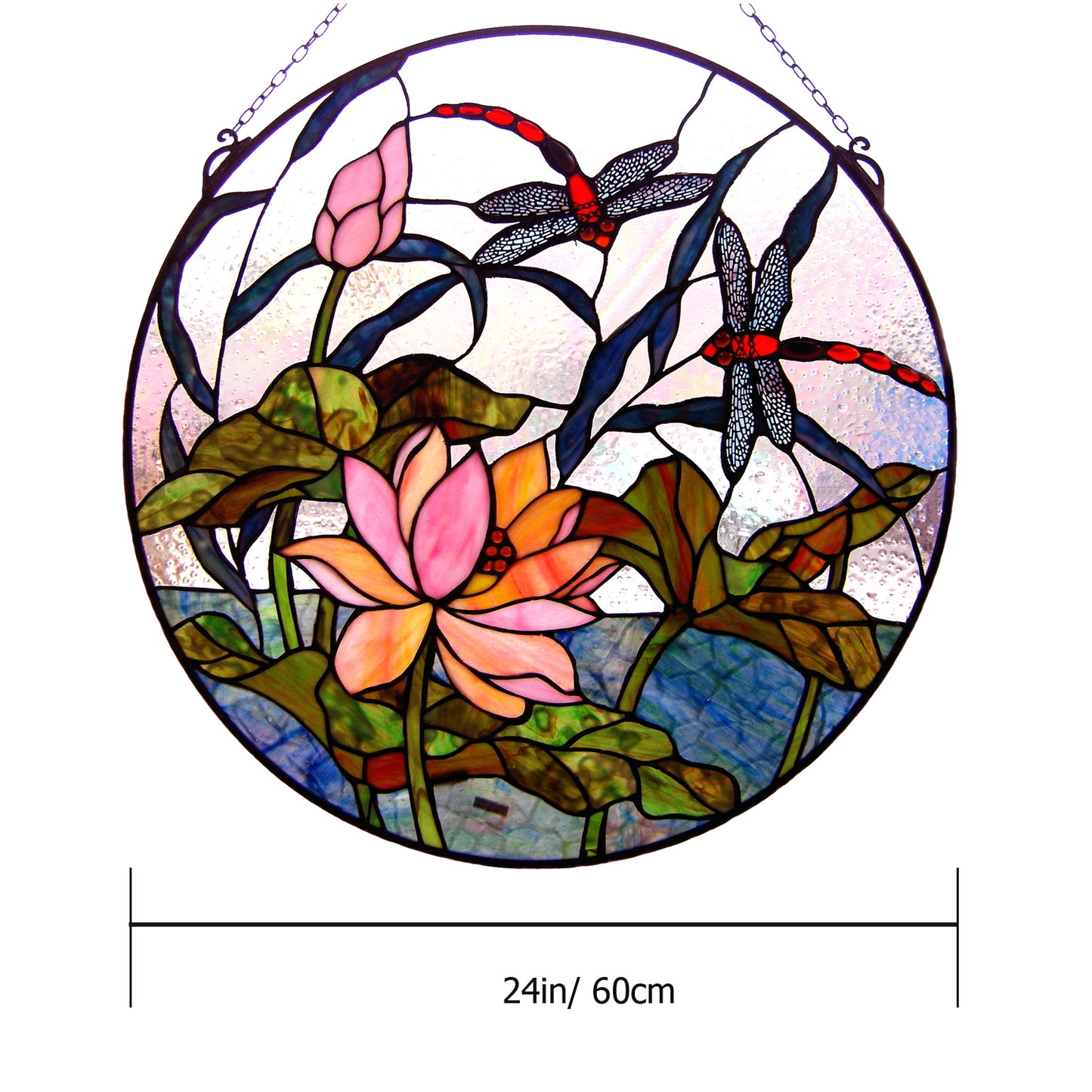 Dragonfly & Lotus Stained Glass Window Panel, P244