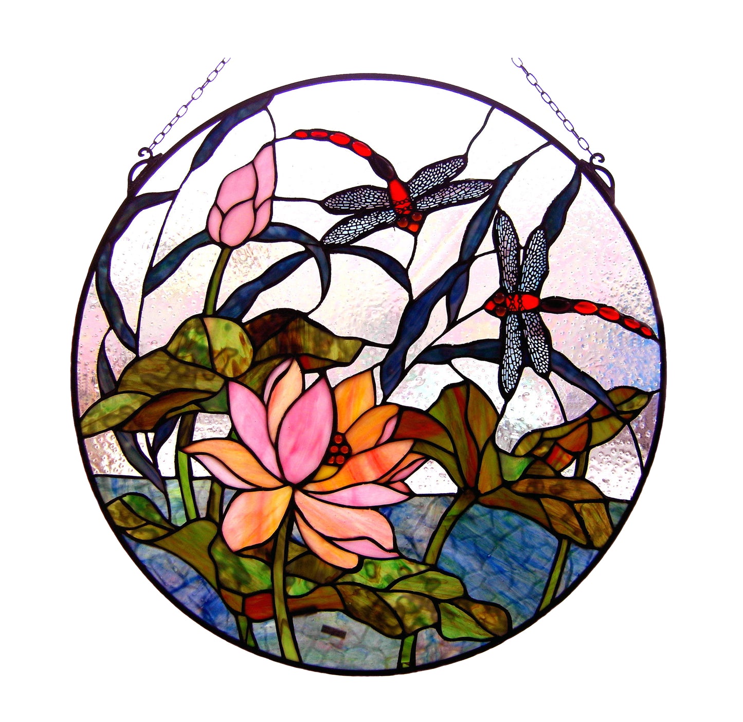 Dragonfly & Lotus Stained Glass Window Panel, P244