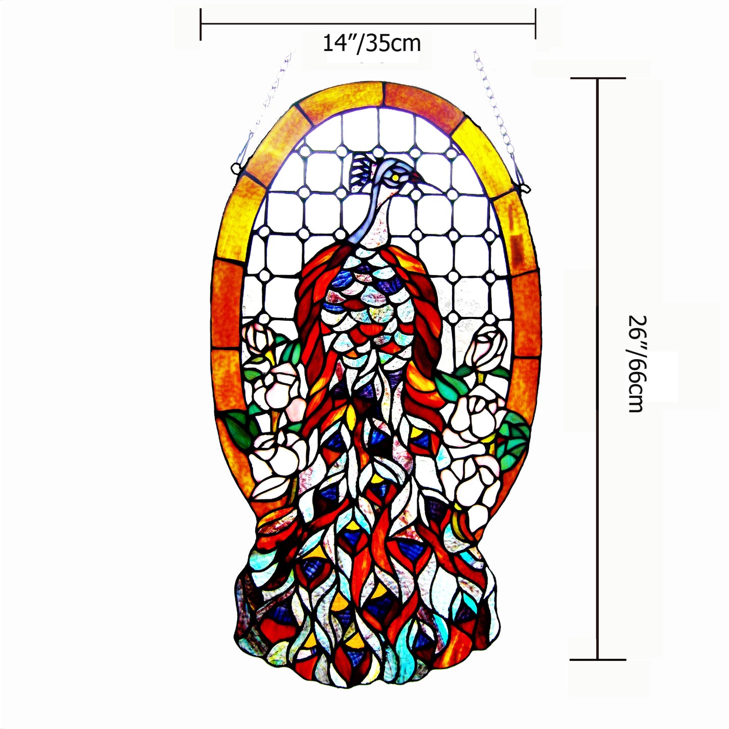 Peacock and Flowers Stained Glass Window Panel, ZP256